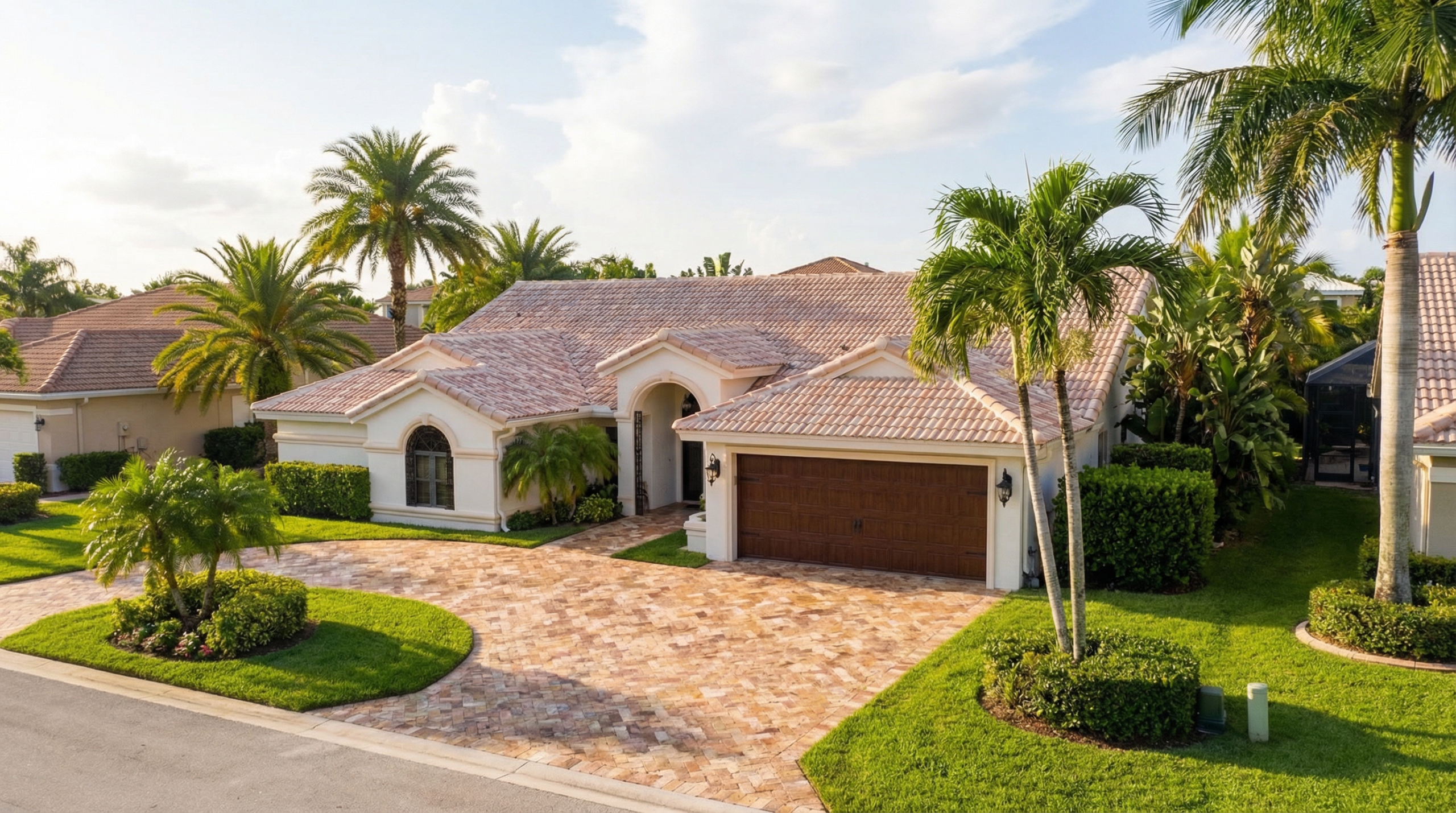 Beautiful South Florida Mediterranean home with new tile roof in Palm Beach County