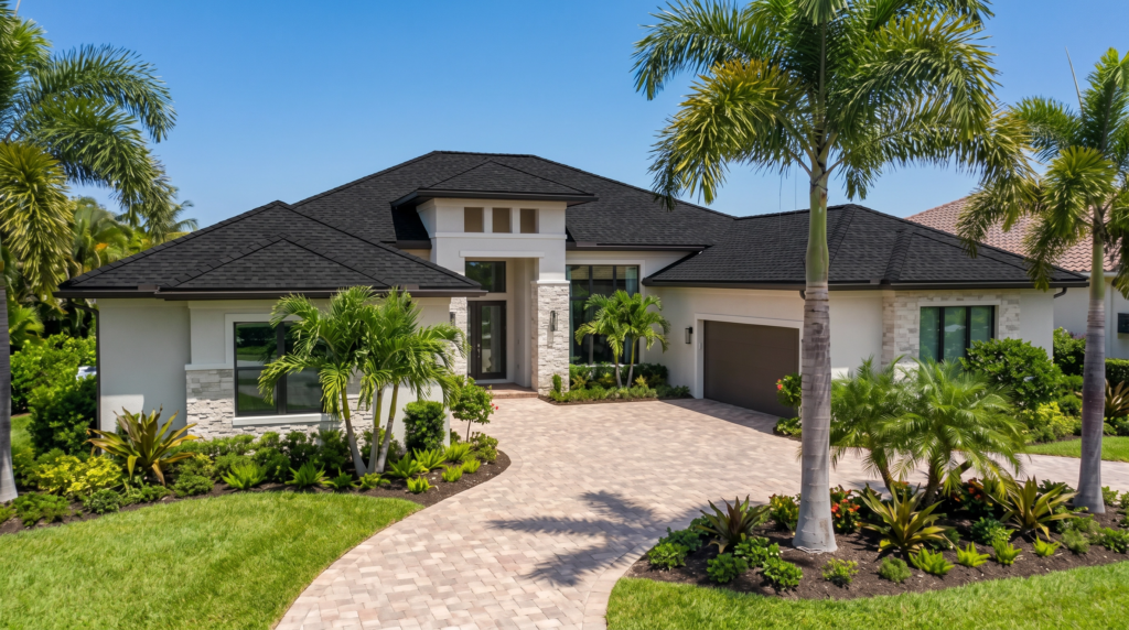 High-performance architectural shingle roof installation by BLU Roofing, providing expert Roofing in Lake Park FL for modern coastal homes.