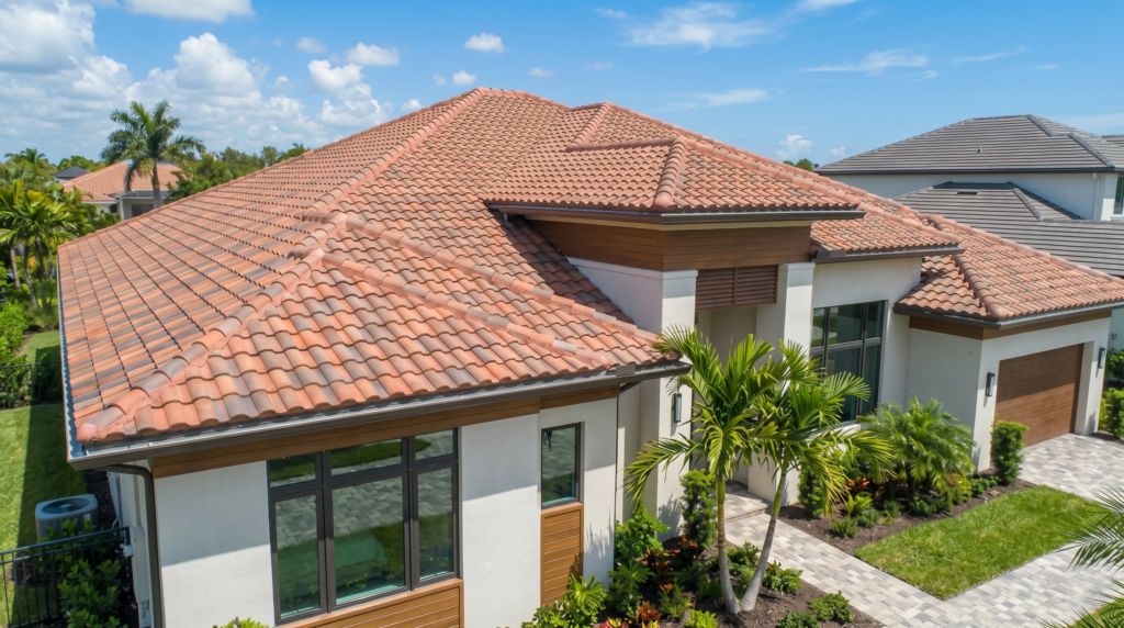 Luxury barrel tile roof replacement by BLU Roofing, specialized in Roofing Lake Park homes for maximum hurricane protection.