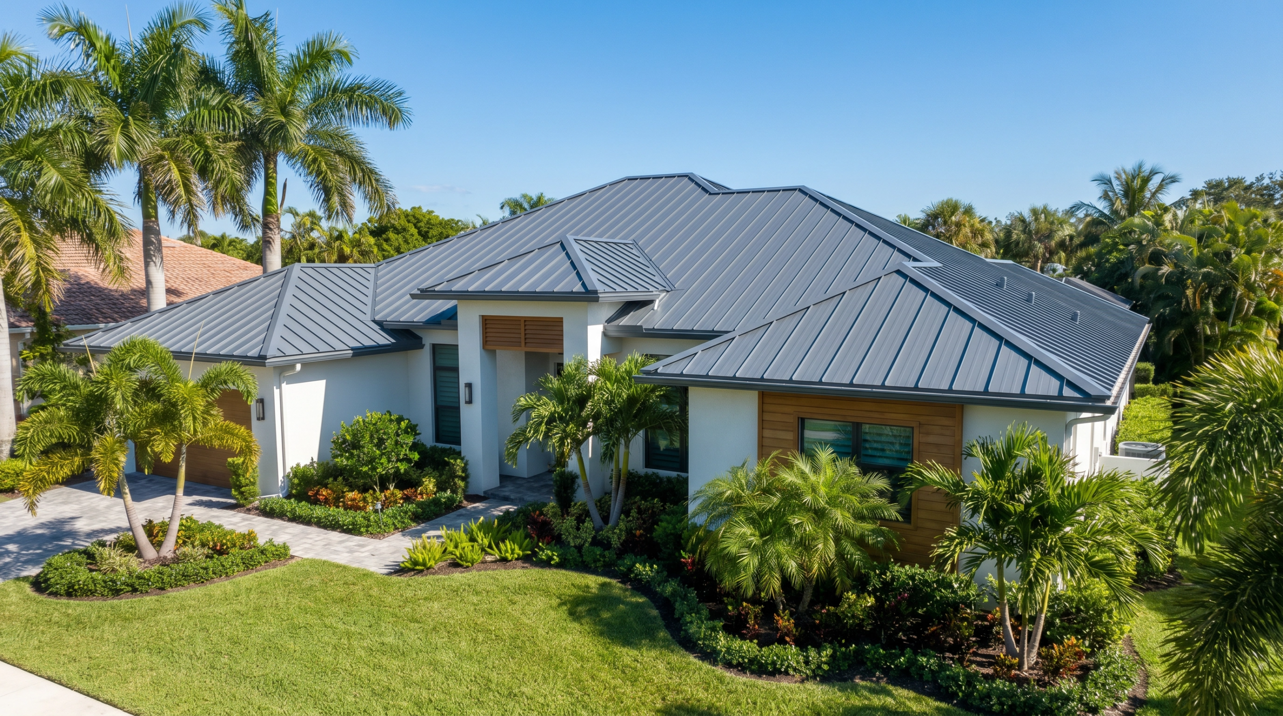 Pristine new roof on a beautiful residential home in Lake Park, FL, increasing home value