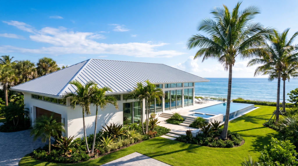 Premium standing seam metal roof installation in North Palm Beach by BLU Roofing, the leader in coastal hurricane protection.