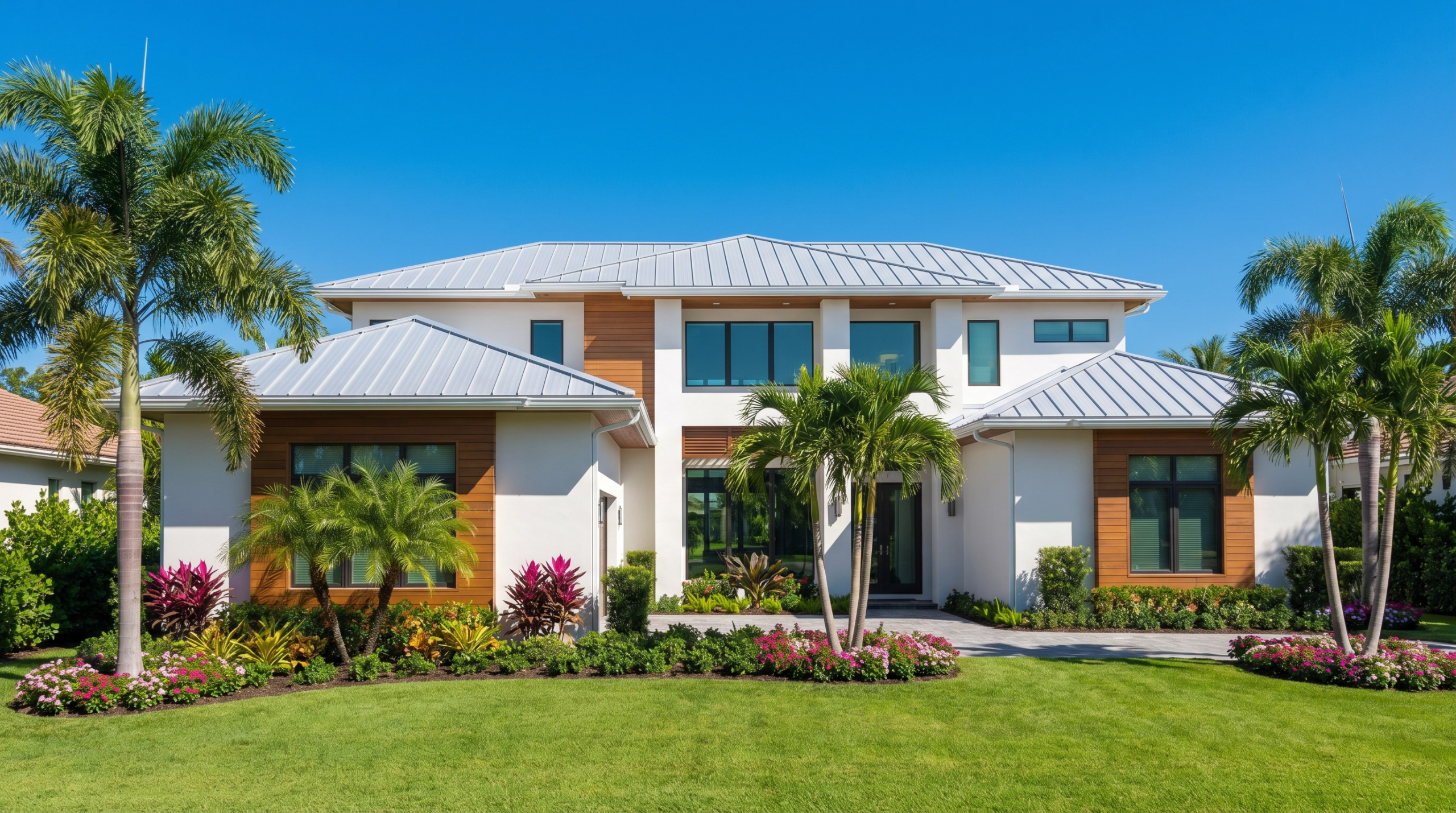 Pristine new roof on a beautiful residential home in Palm Beach Gardens, FL, increasing home value