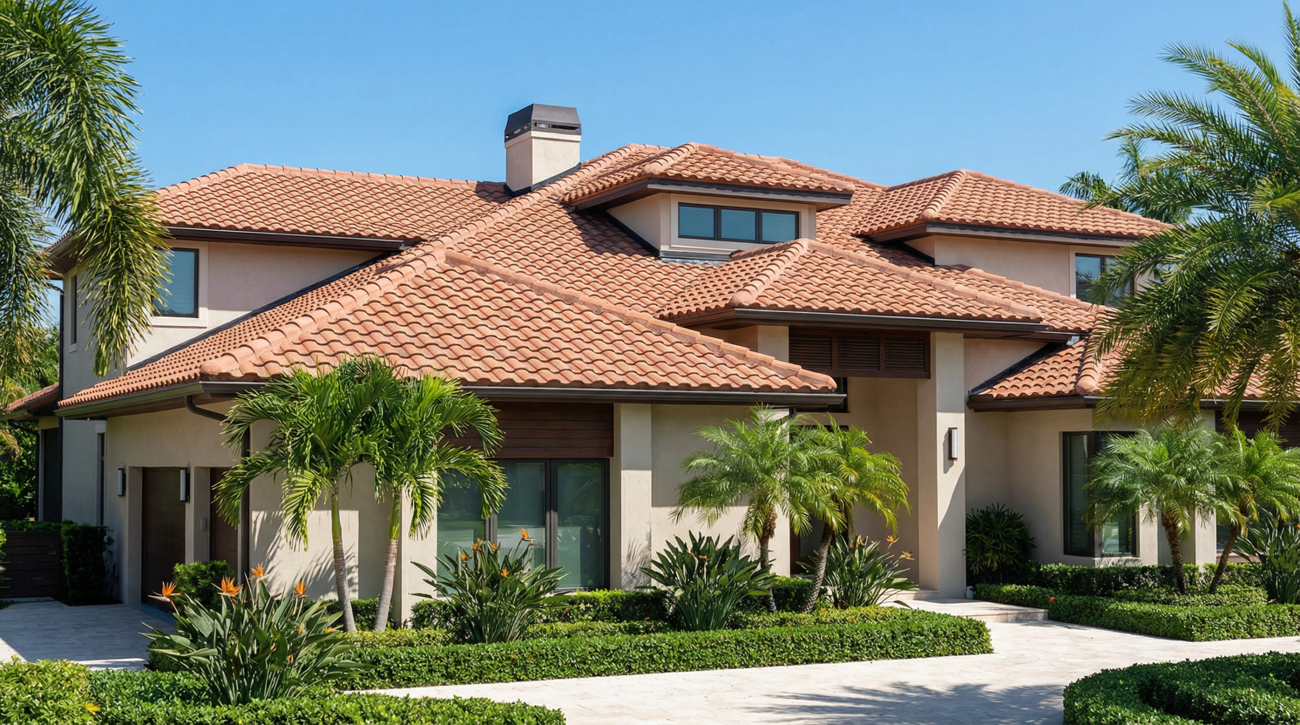 Modern Boca Raton home with a new, code-compliant tile roof