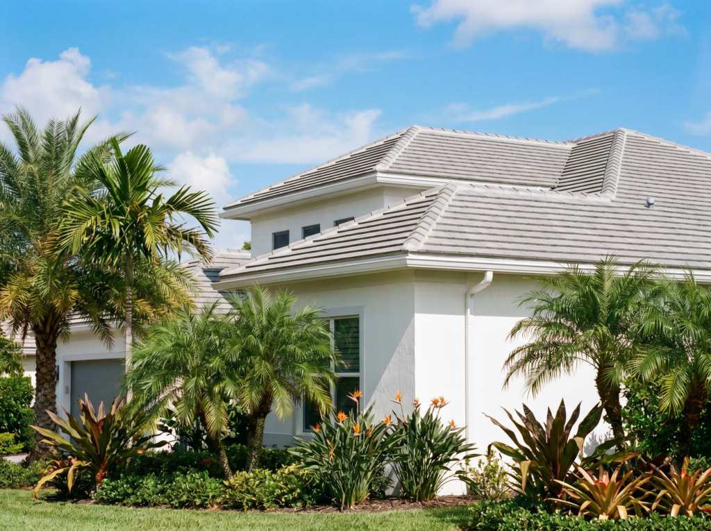 Technical flat concrete tile roofing installation in Royal Palm Beach, FL by BLU Roofing.