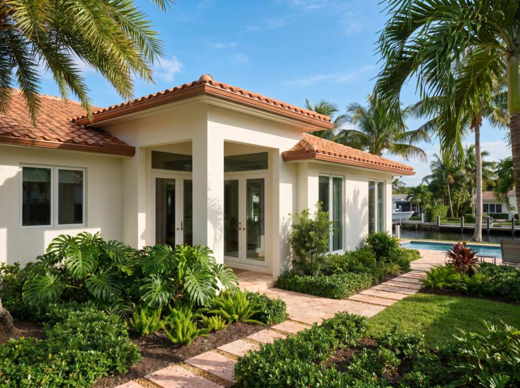 Spanish barrel tile roof installation on a luxury residential home in Palm Beach Gardens by BLU Roofing.