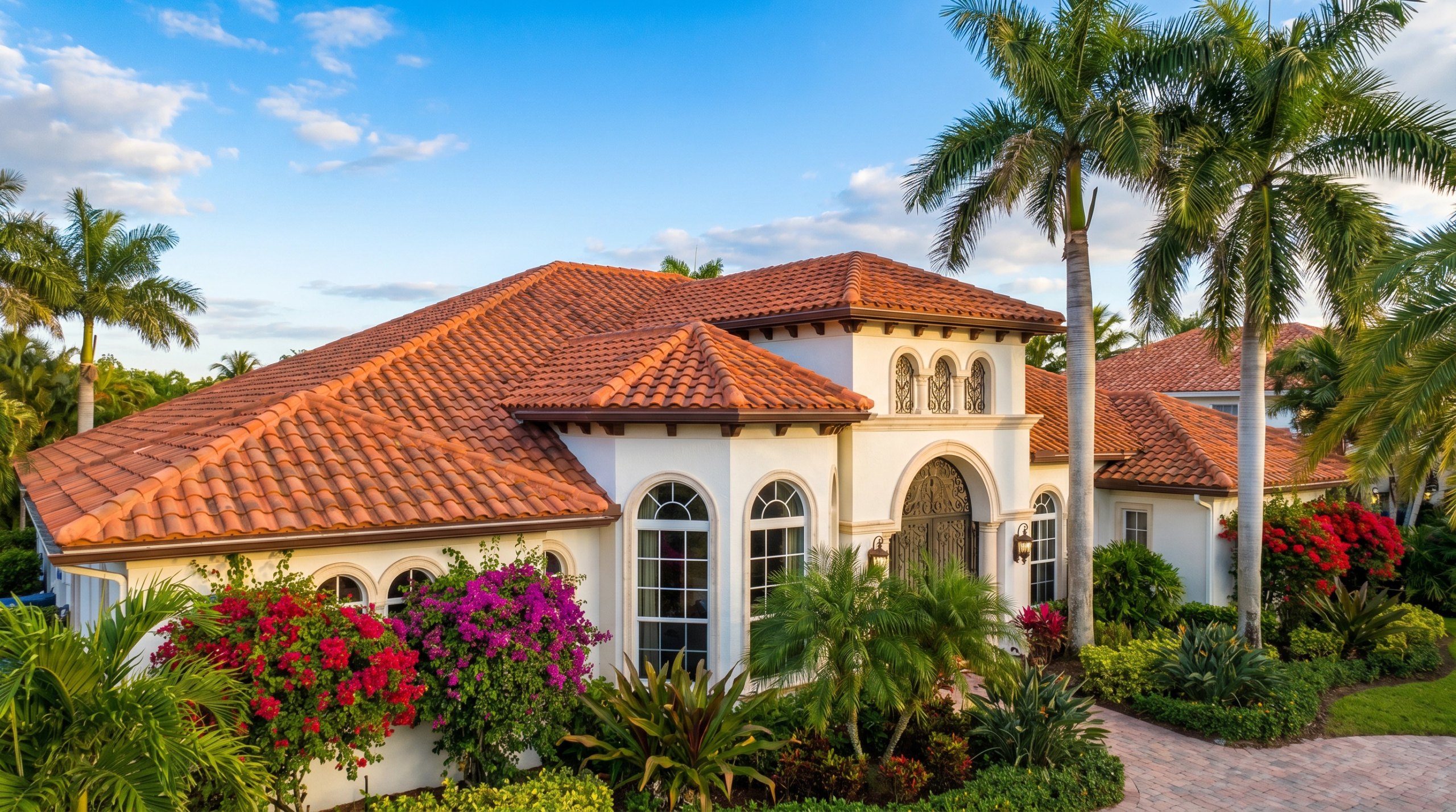 Tile roof repair cost in Lake Park FL - luxury South Florida home with terracotta tile roof