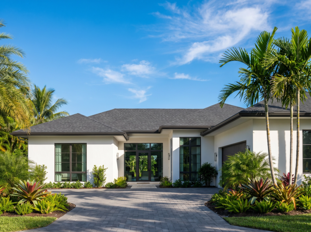Expert architectural shingle roof installation on a Royal Palm Beach estate by BLU Roofing.